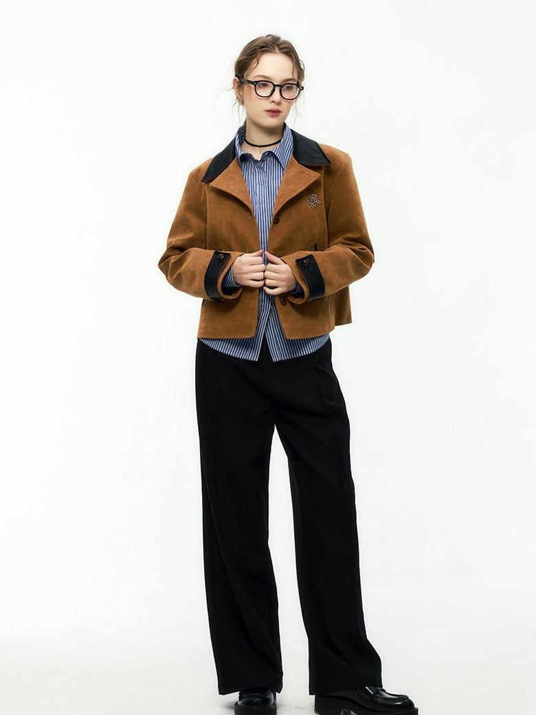 ikyou Non Iron 3D Embellished Straight Fit Commuter Notch Lapel Brown Cropped Jackets