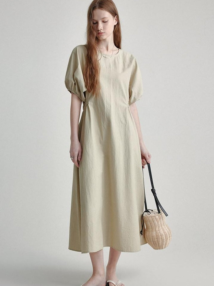 fano Structured High Waist Workwear A Line Short Sleeve Cotton Blend Maxi Dresses