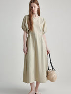 fano Structured High Waist Workwear A Line Short Sleeve Cotton Blend Maxi Dresses