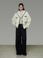 unspoken Lambswool Blend Tailored Loose Minimal Notch Collar Officewear Women Wool Coats