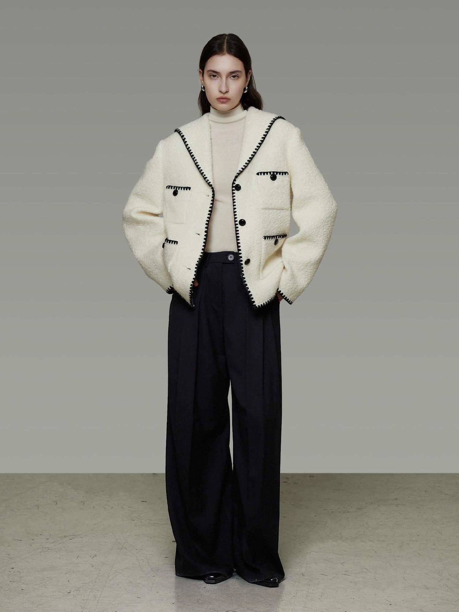 unspoken Lambswool Blend Tailored Loose Minimal Notch Collar Officewear Women Wool Coats
