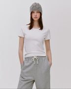 fano Breathable Cotton Lyocell Slim Cropped Korean Womens White Short Sleeve T-Shirts