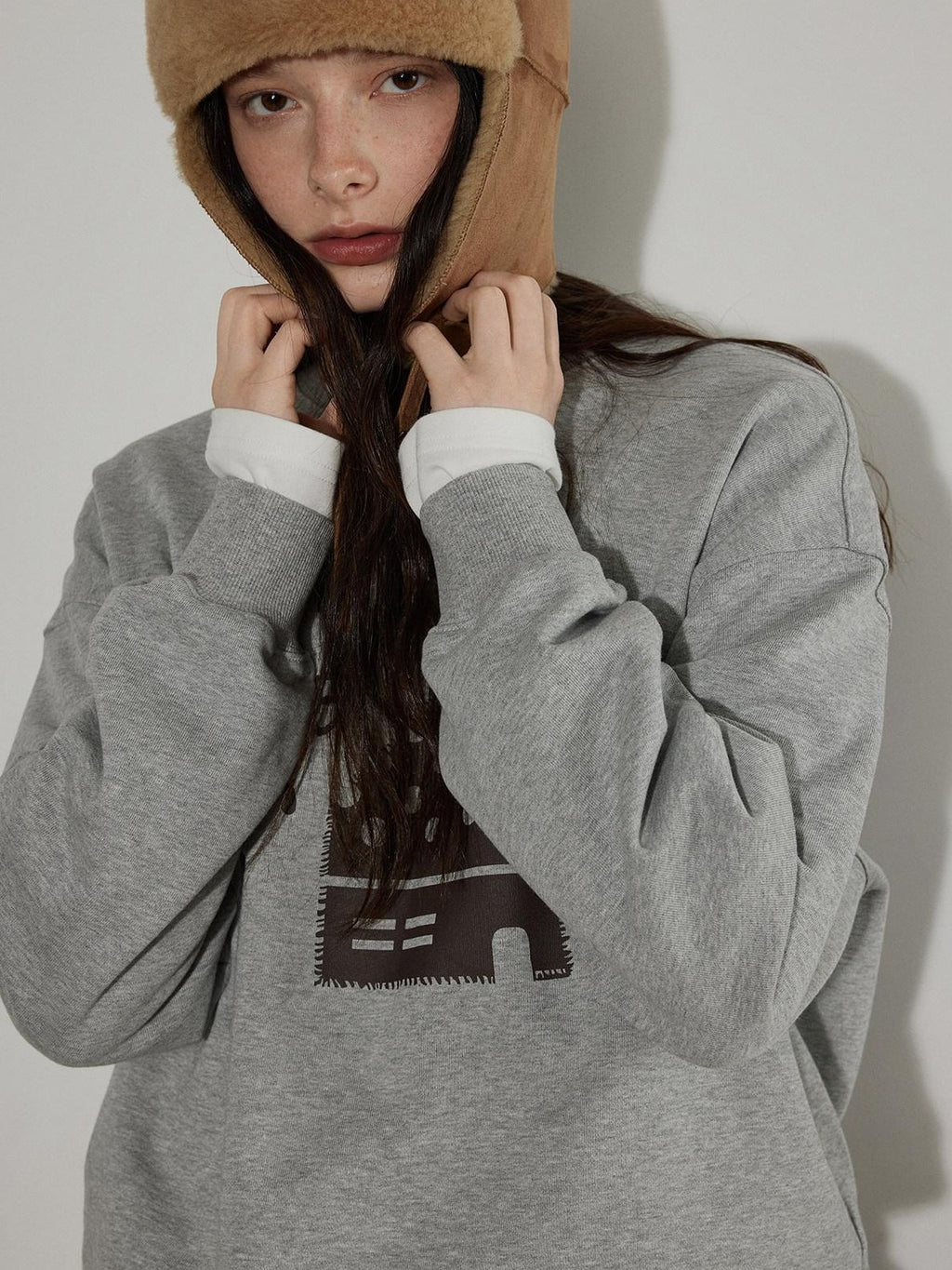 Lofi choose Fleece Lined Cotton Loose Fit Crewneck Pullover Commuter Sweatshirt