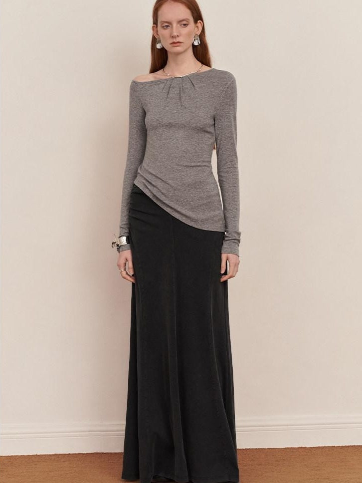 someone sometimes Lyocell Wool Blend Lightweight Asymmetric Neck Slim Casual Long Sleeve T-Shirts