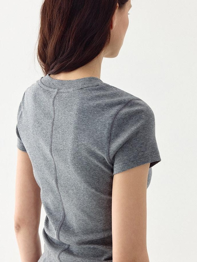 fano Cooling Lyocell Blend Korean Slim Short Sleeve Tee Basic Crop Tops
