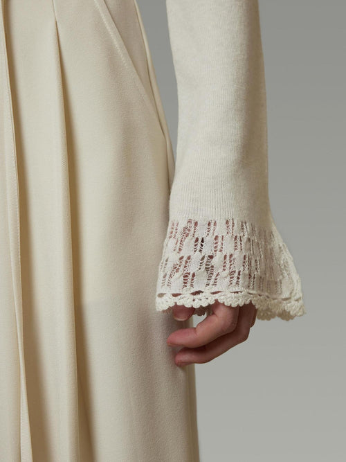 unspoken Breathable Slim Fit Lace Square Neck Women Long Sleeve Knit White Blouses
