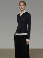 unspoken Pure Wool Soft V-neck Hooded Slim Fit Commuter Women Knit Sweaters