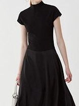 fano Creative Square Neck Slim Fit Minimalist Women Black White Short Sleeve T-Shirts