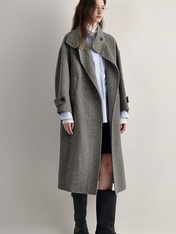 fano 100 Percent Sheep Wool Longline Minimal Commuter Straight Cut Women Wool Coats