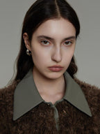 unspoken Warm Patchwork Lapel Loose Fit Minimalist Women Chestnut Short Coat