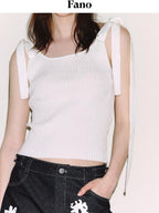 fano Slim Viscose Nylon Spaghetti Strap Office Cropped Solid Black White Camisoles