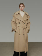 unspoken Elegant Minimal Workwear Oversized Double Breasted Lapel Khaki Wool Coats