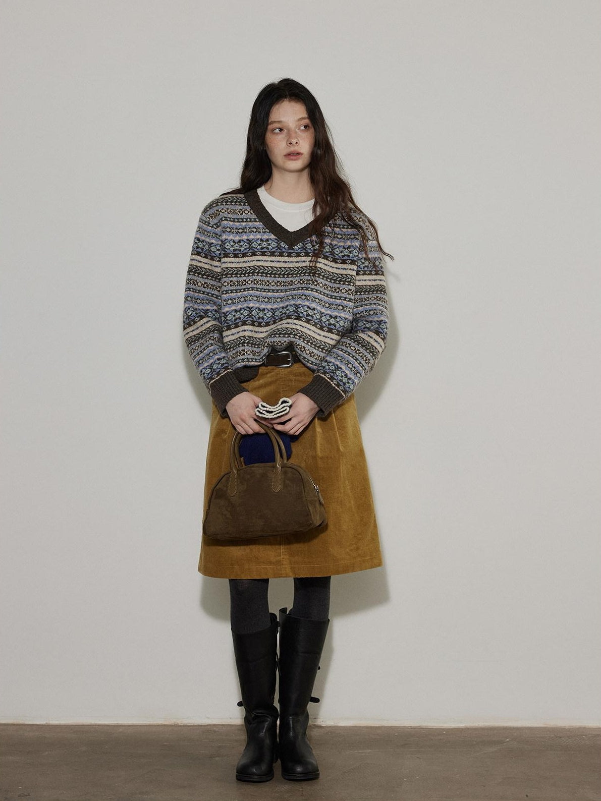 Lofi choose Cozy Thick V-neck Oversized Commuter Knit Pullover Brown Sweaters