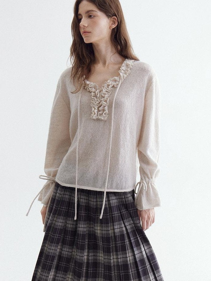 fano Breathable V-neck Korean Office Loose Fit Lace Girls Basic Crop Tops