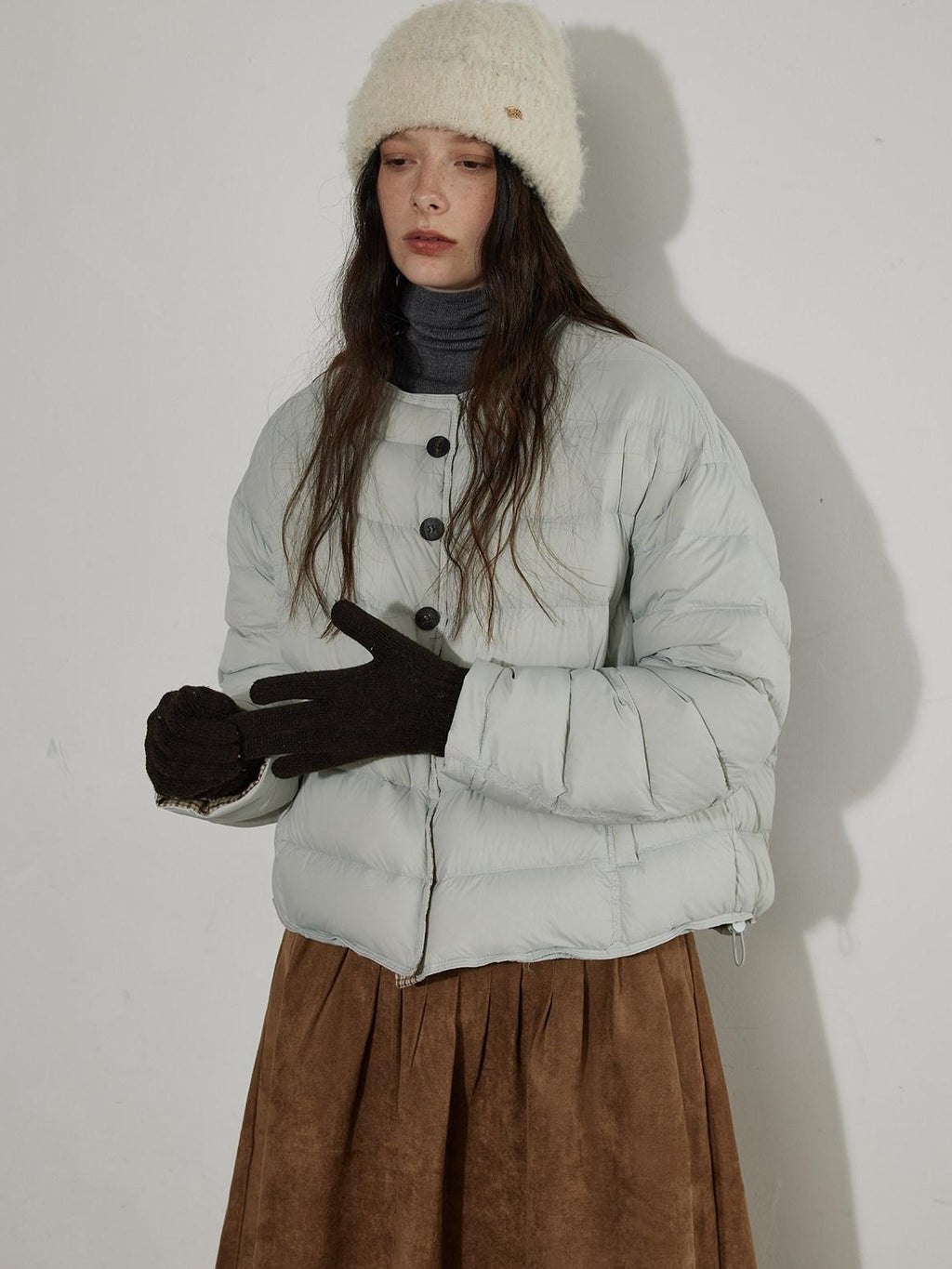 Lofi choose 90% White Duck Down Commuter Loose Fit Hoodless Zip Light Blue Down Jackets