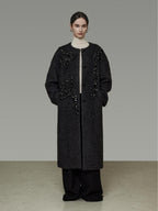 unspoken Warm 3D Embellished Loose Minimalist Commuter Long Women Deep Gray Wool Coats