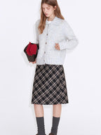 fano Cozy High Waist Wool Blend Plaid H Line Casual Women Midi Skirts