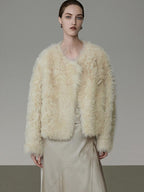 unspoken Minimal Off White Button Front Crew Neck Straight Fit Office Short Coat
