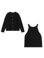 unspoken Soft Fine Knit Two Piece Minimalist Women Black Layered Knitwear Cardigans