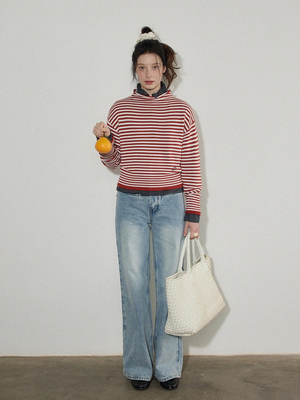 Lofi choose High Rise Vintage Wash Office Straight Detail Women Blue Flared Jeans