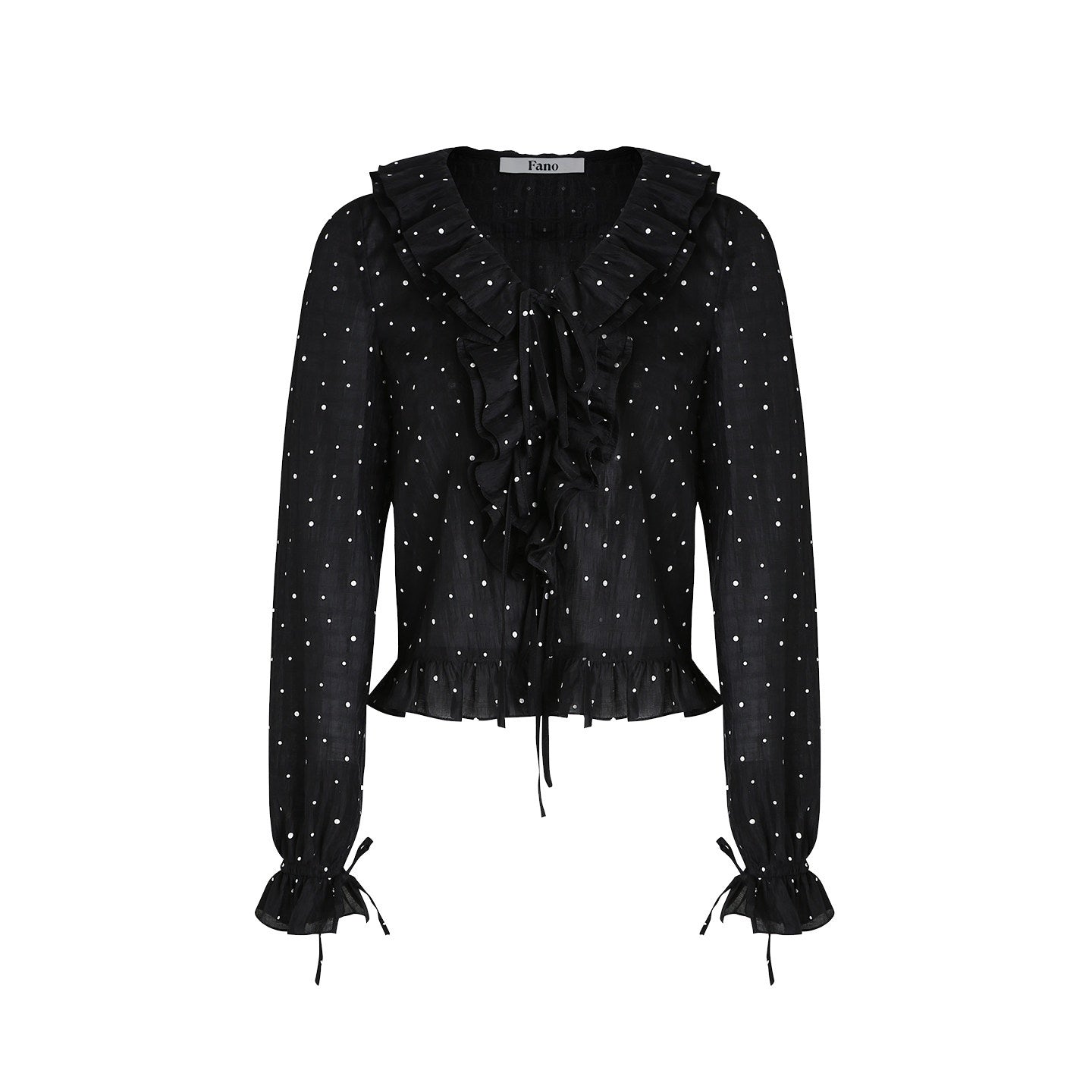 fano_Shape_Retaining_Lyocell_Korean_Slim_Fit_V-neck_Long_Sleeve_Polka_Dot_Blouses_MISSTT