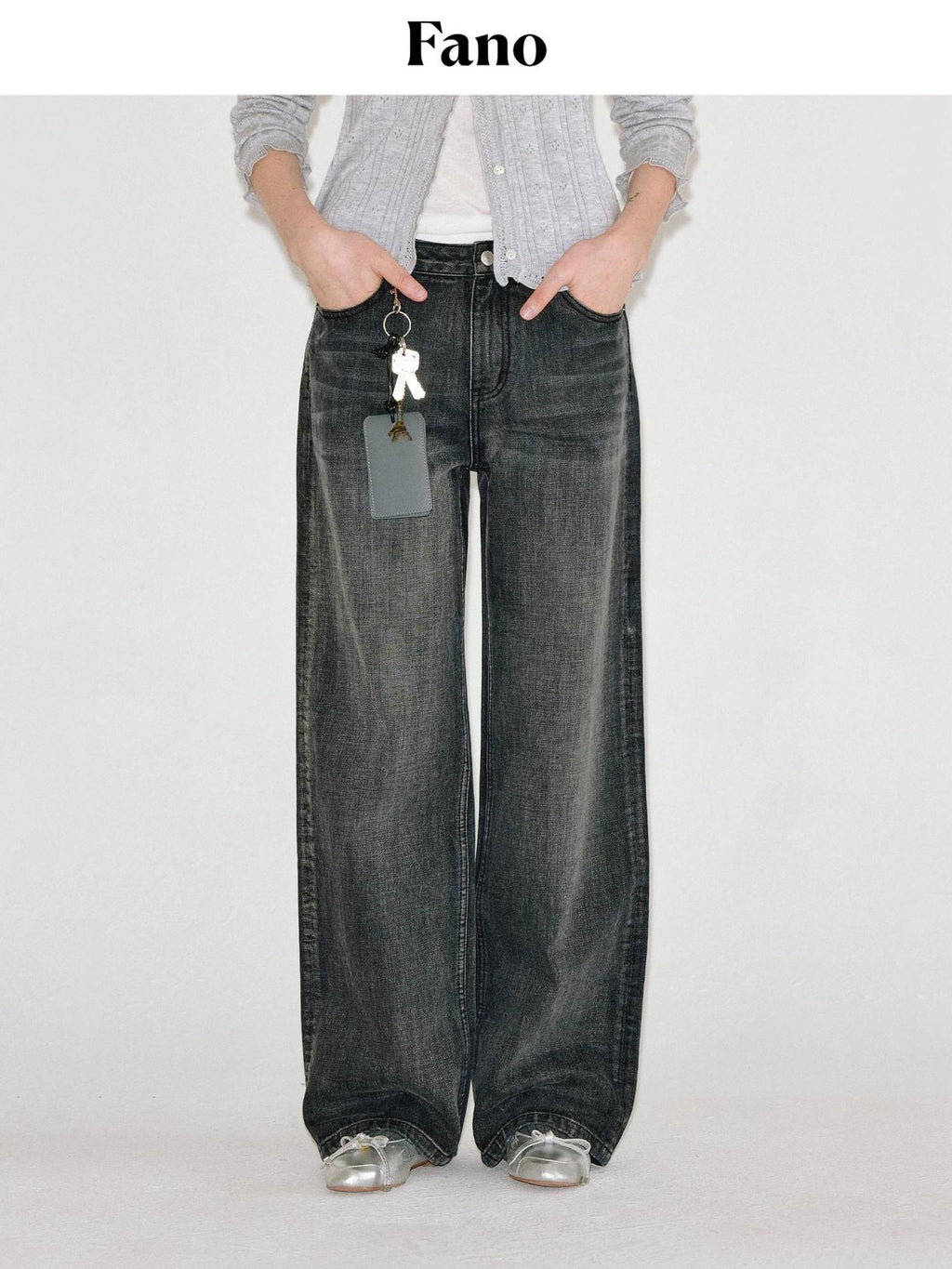 fano Washed Vintage Cotton Mid Rise Nonstretch Youth Charcoal Straight Leg Jeans