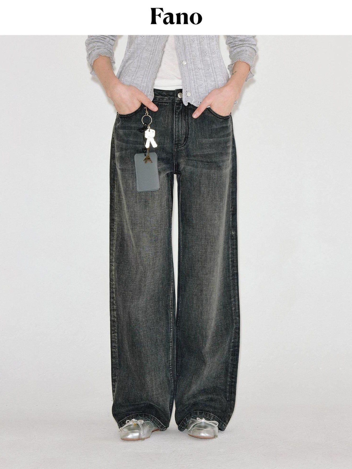 fano Washed Vintage Cotton Mid Rise Nonstretch Youth Charcoal Straight Leg Jeans