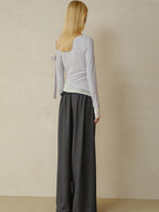 someonesometimes Soft Stretch Casual Ruffle Hem Women Heather Grey Viscose Blend Wide Leg Pants