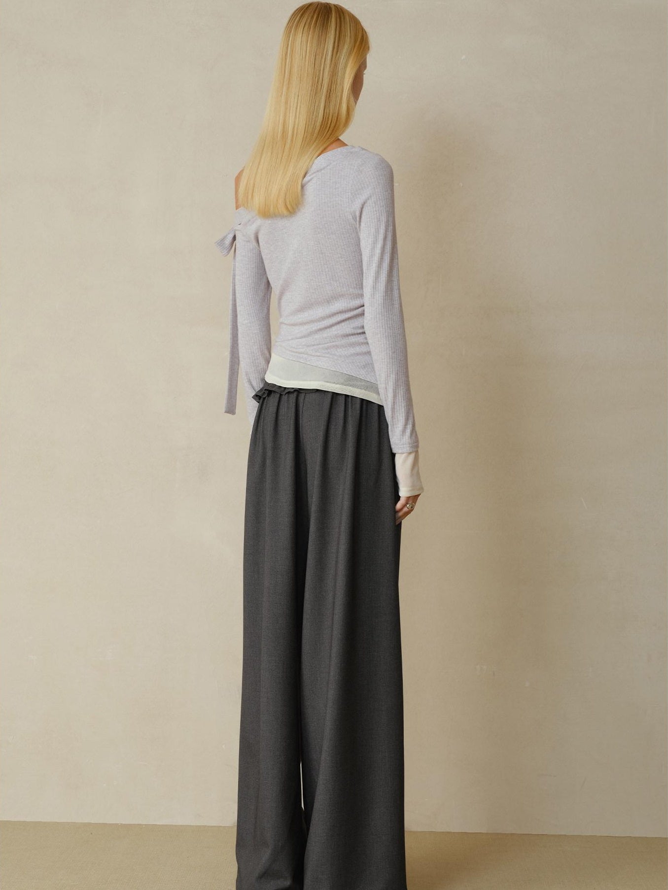 someonesometimes Soft Stretch Casual Ruffle Hem Women Heather Grey Viscose Blend Wide Leg Pants