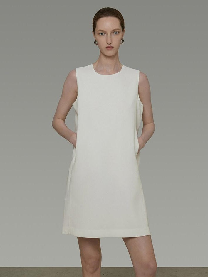 unspoken Minimal Sleeveless Natural Waist Structured Vest For Office Acetate Midi Dresses