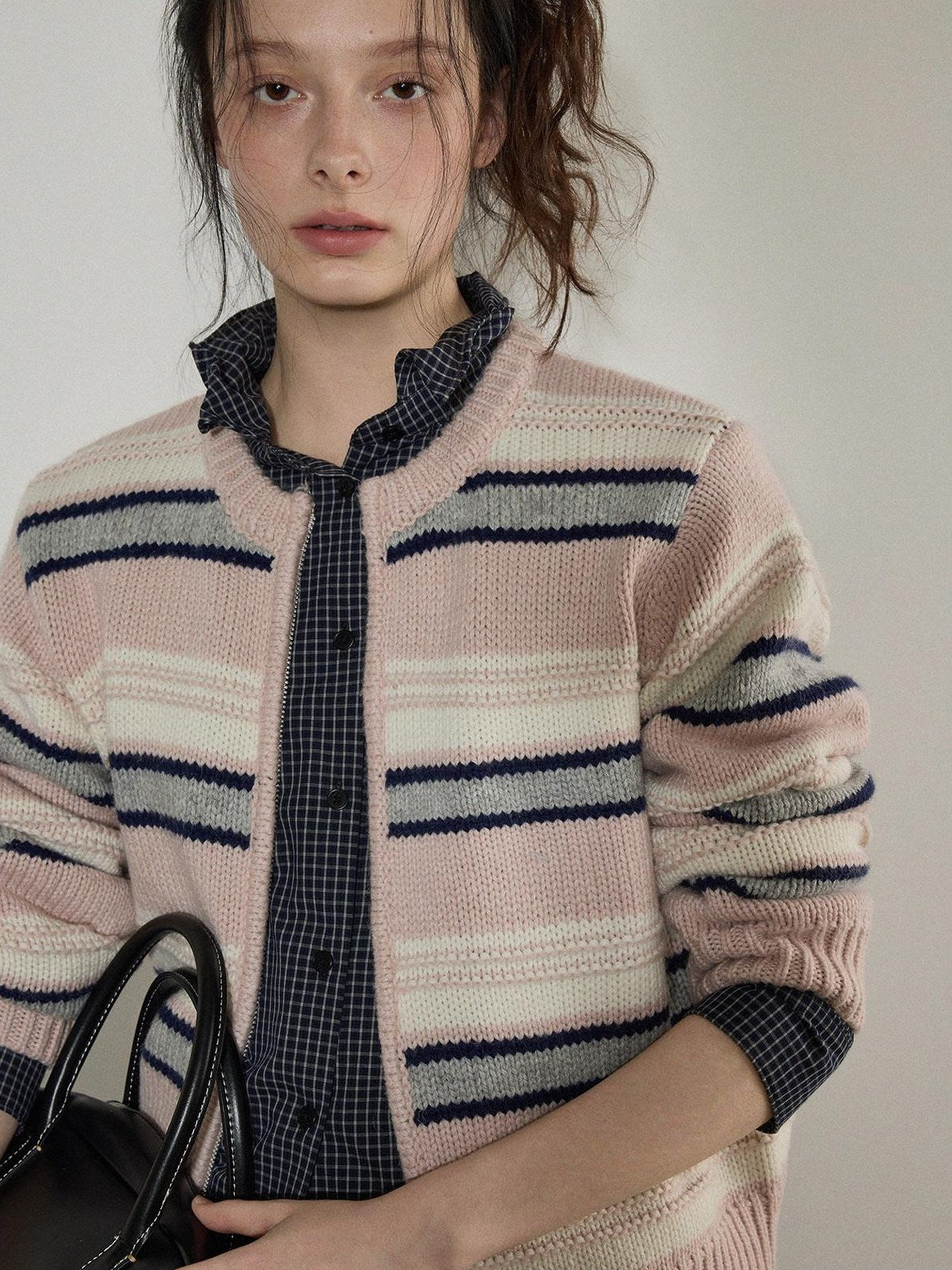 Lofi choose Soft Wool Blend Commuter Loose Fit Colorblock Zip Knit For Women Cardigans