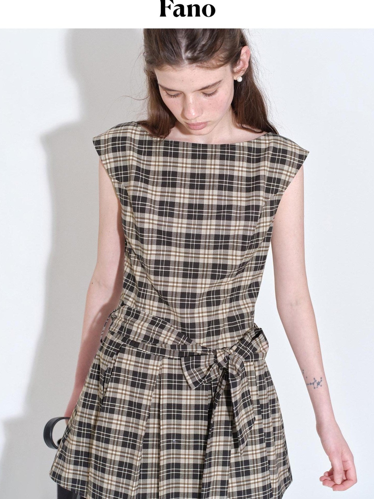 fano Plaid Sleeveless H Line Natural Waist Office Dress For Women Midi Dresses