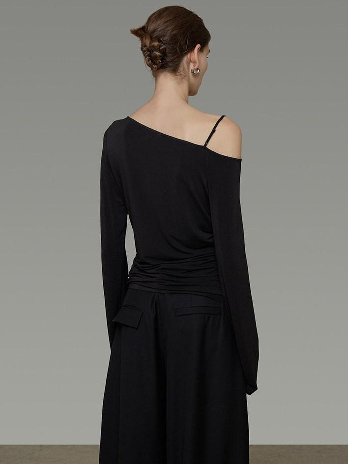unspoken Breathable Viscose Blend Minimal Commuter Loose Asymmetric Shoulder Knit Sweaters