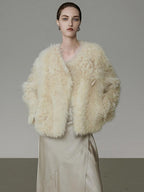 unspoken Minimal Off White Button Front Crew Neck Straight Fit Office Short Coat