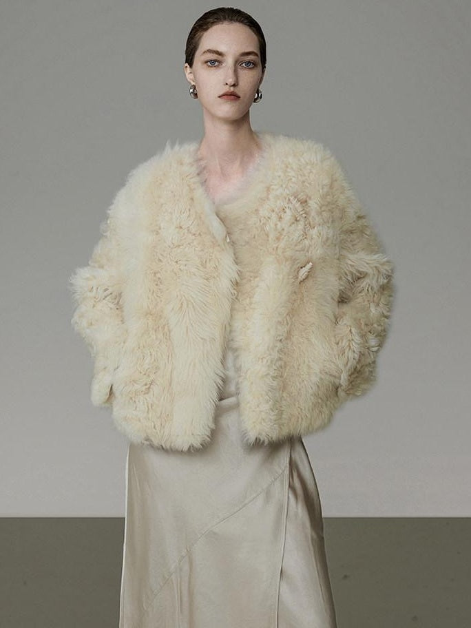 unspoken Minimal Off White Button Front Crew Neck Straight Fit Office Short Coat