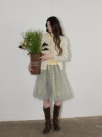 Lofi choose High Waist Bubble Skirt Relaxed Fit Office Custom Dyed Almond Gray Midi Skirts