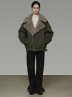 unspoken Thick Cotton Loose Fit Patchwork Commuter Zipper Dark Green Puffer Jackets