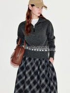 fano Wool Blend Half Zip Turtleneck Loose Fit Commuter Women Deep Gray Sweaters