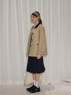 Lofi choose Cotton Blend Loose Fit Commuter Short Single Breasted Khaki Black Trench Coats