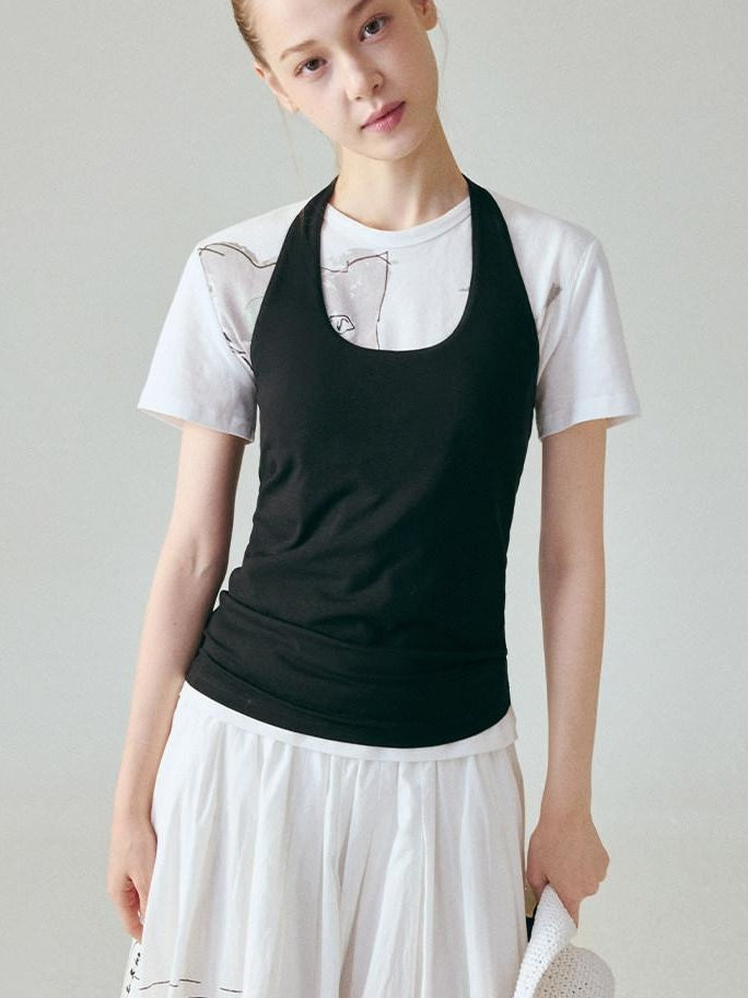 fano Soft Stretch Viscose Halter Slim Fit Office Layering Black Camisoles