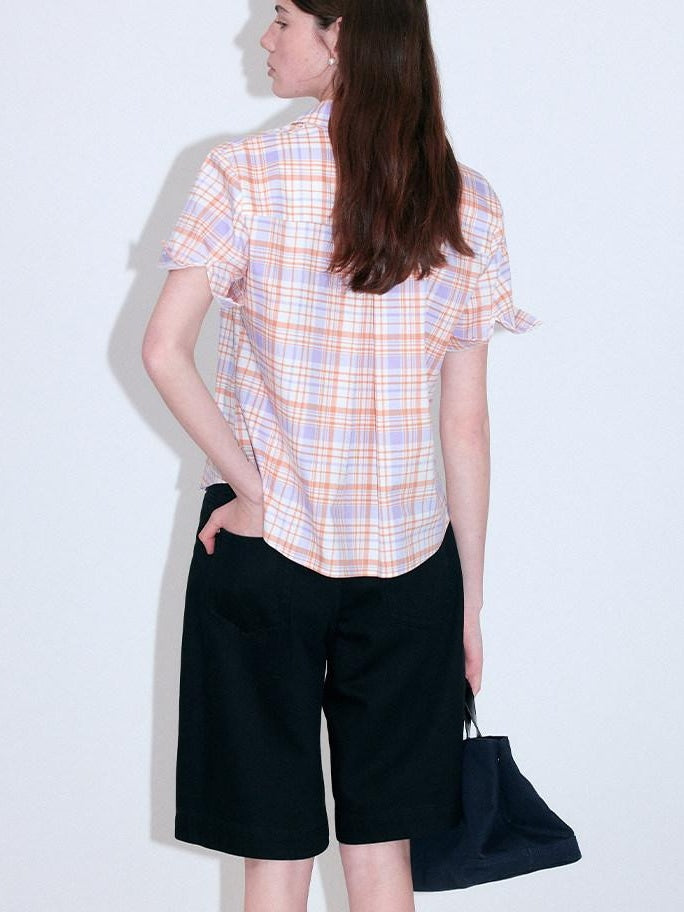fano Uv Protection Plaid Stand Collar Short Sleeve Straight Fit Korean Shirts