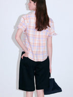 fano Uv Protection Plaid Stand Collar Short Sleeve Straight Fit Korean Shirts
