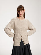 someone sometimes Acrylic Blend Speckled Beige Crew Neck Pullover Office Knitwear Sweaters