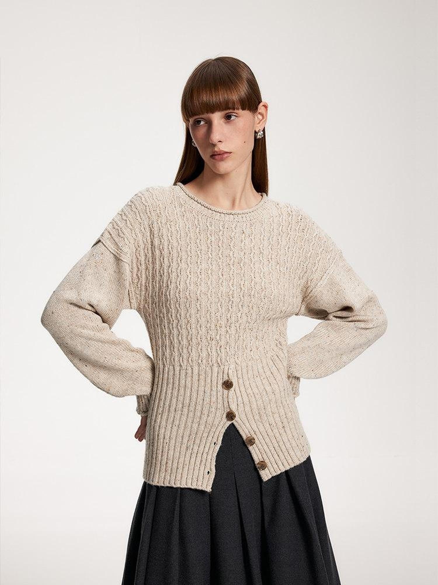 someone sometimes Acrylic Blend Speckled Beige Crew Neck Pullover Office Knitwear Sweaters