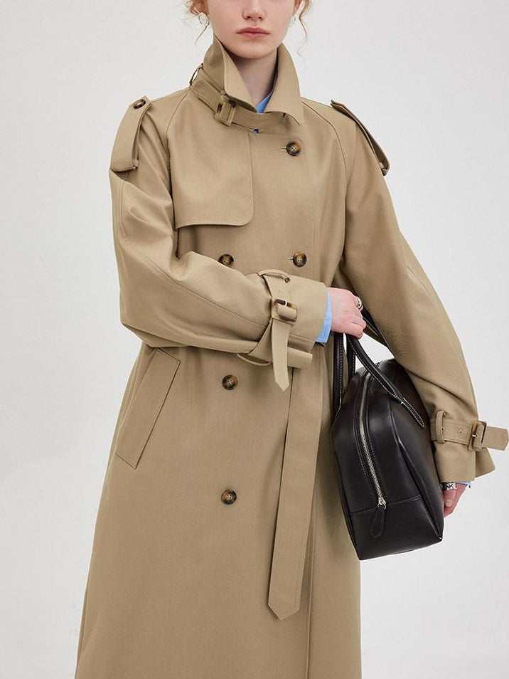 fano Single Breasted Stand Collar Relaxed Fit Women Polyester Lined Trench Coats