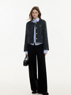 ikyou Wrinkle Free Korean Commuter Straight Fit Polyester Tweed Cropped Jackets