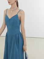 fano 100 Percent Cotton Minimalist Commuter Loose Waist V-neck Camisole Maxi Dresses