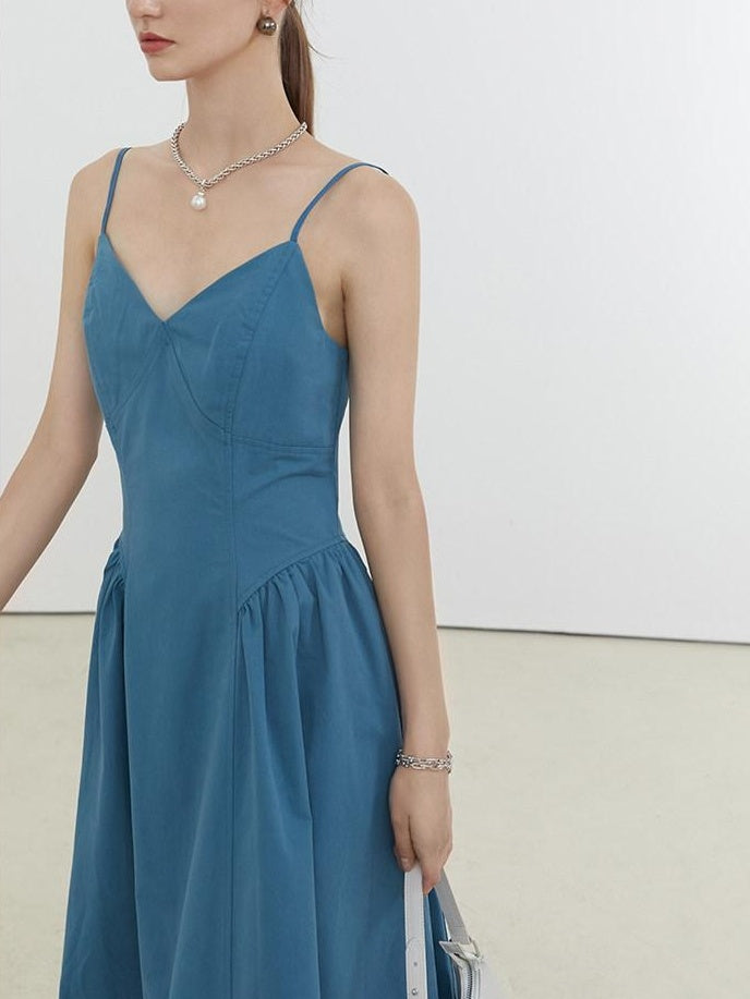 fano 100 Percent Cotton Minimalist Commuter Loose Waist V-neck Camisole Maxi Dresses