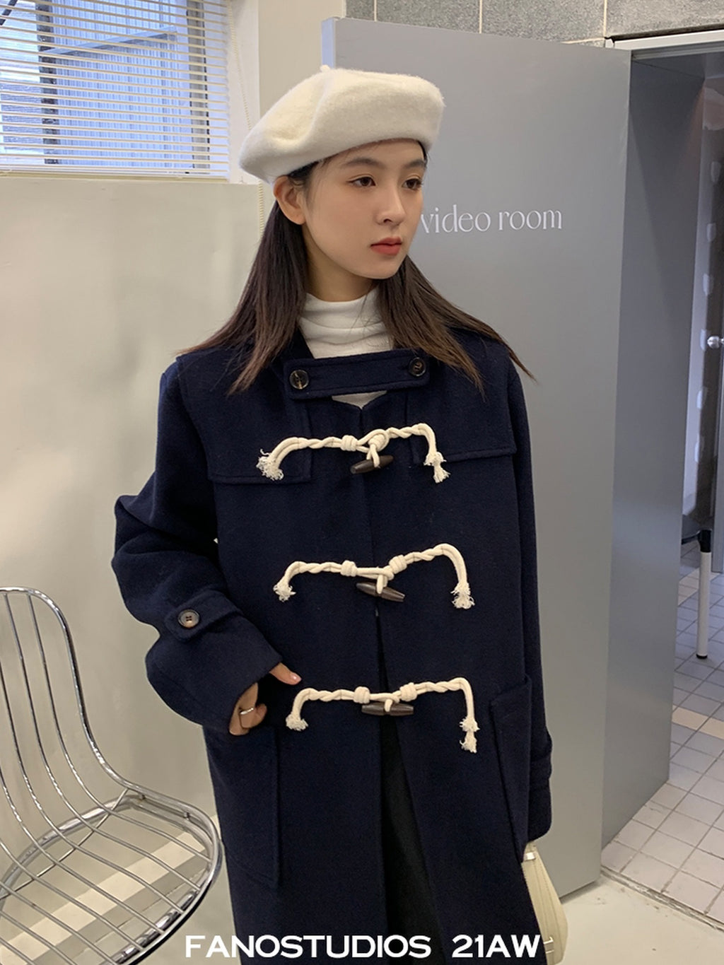 fano Thick Hooded Toggle Midlength Straight Pocket Commuter Solid Long Coats