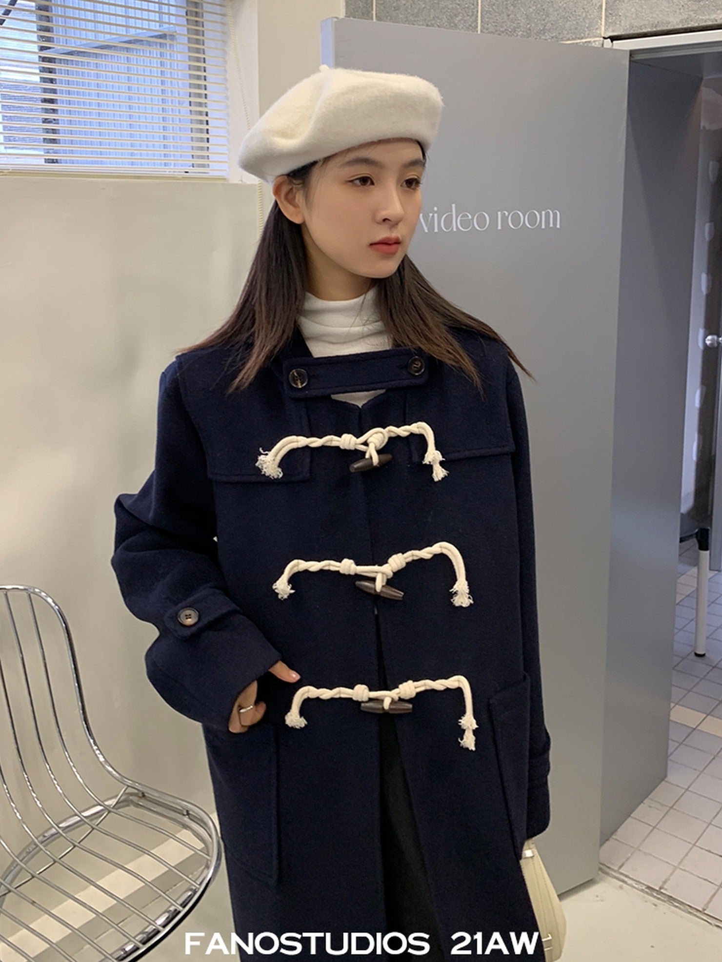 fano Thick Hooded Toggle Midlength Straight Pocket Commuter Solid Long Coats